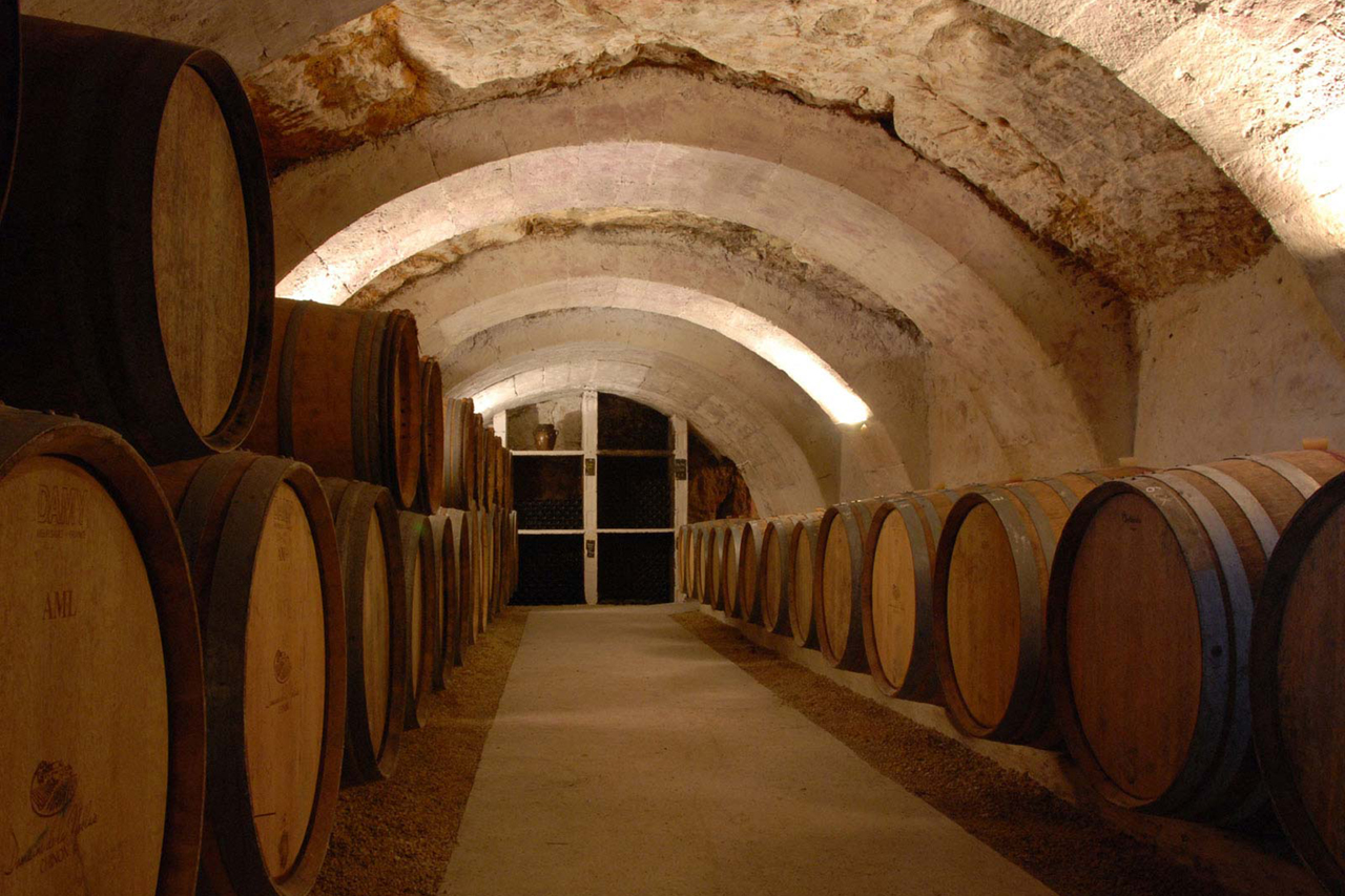 A view of the ancient vaulted cellar under the Domaine.
