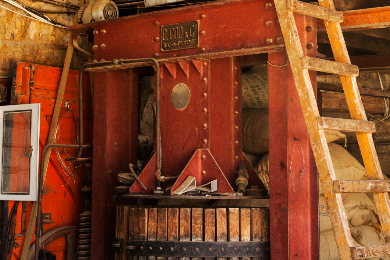 Domaine des Tourelles is a working museum of 19th century technology like this old basket press that is still in use. It is easy to maintain and yields the best results. 